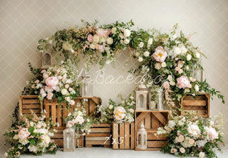 Kate Spring Green and Pink Floral Arch & Lantern Printed Backdrop Designed by Patty Roberts