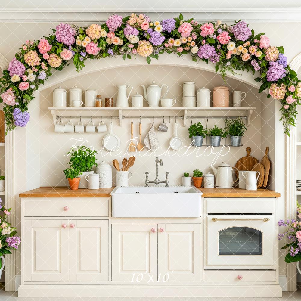 Kate Spring Flower Arch Kitchen Shelves Pastel Decor Backdrop Designed by Patty Roberts