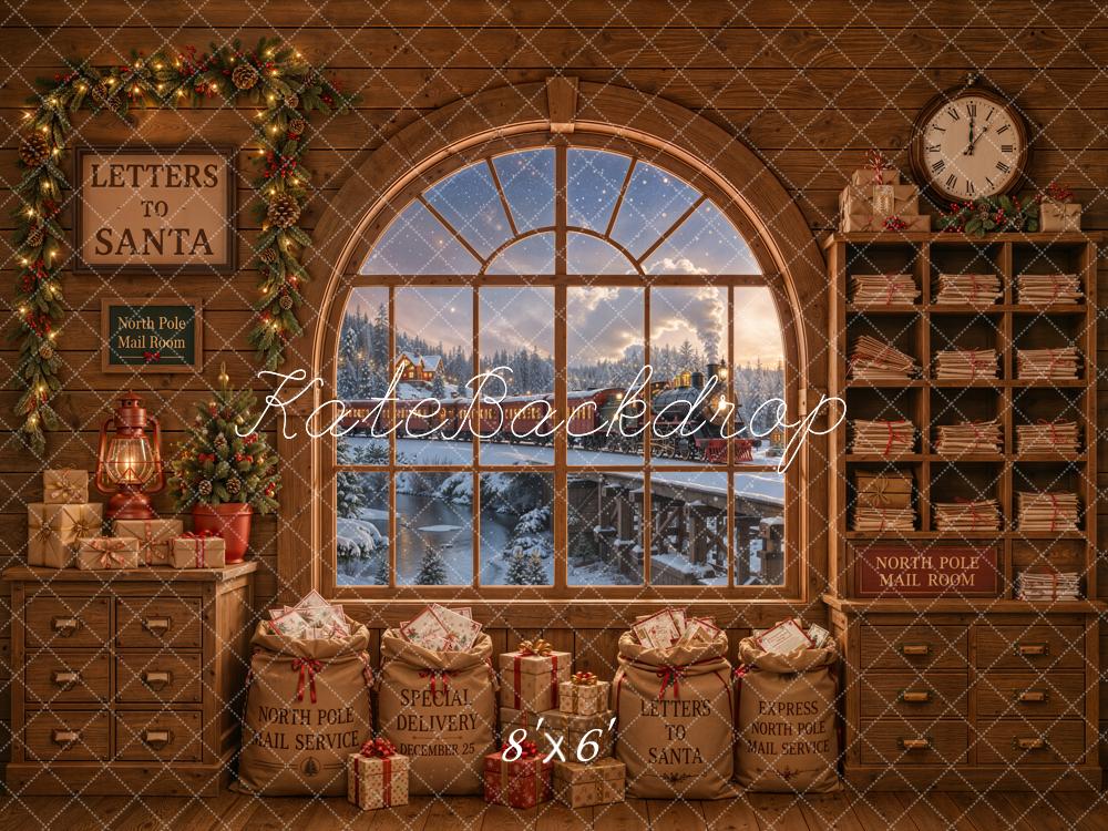 Christmas Workshop Polar Train North Pole Mail Room Window Letters To Santa Printed Backdrop Designed by Emetselch