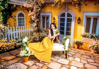 Kate Spring Floral Yellow Cottage Printed Backdrop Designed by Emetselch