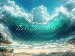 Kate Beach Ocean Wave Turtle Printed Backdrop Designed by Emetselch