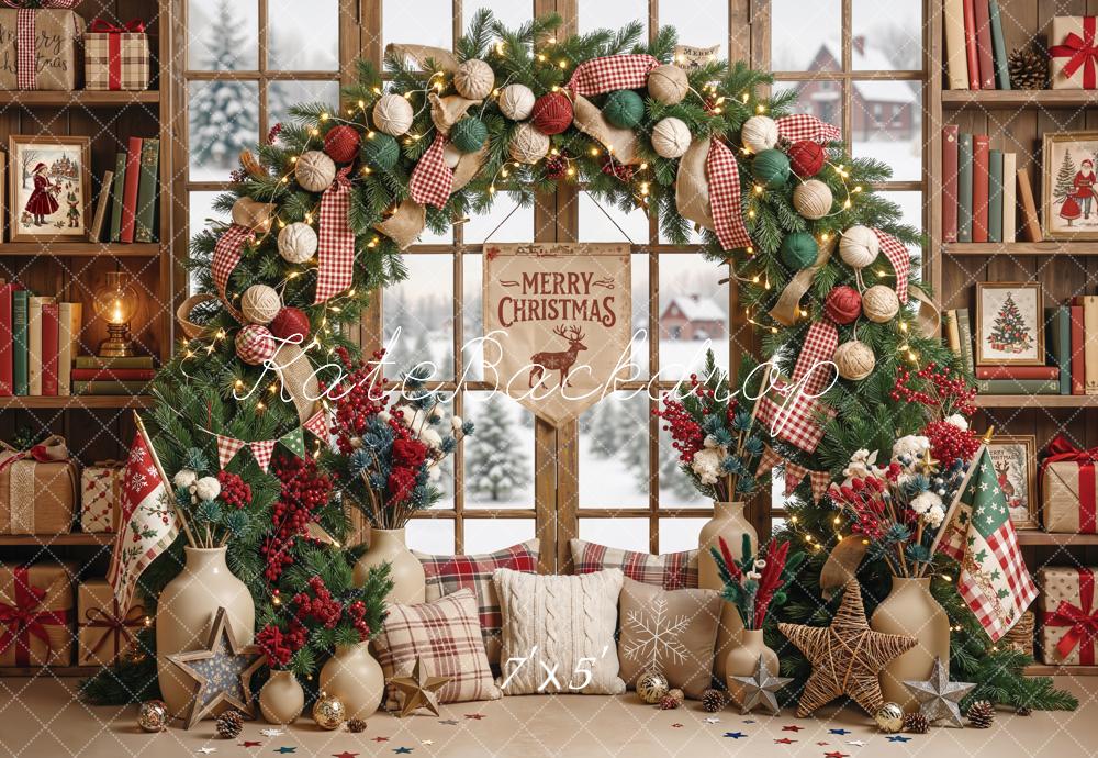 Kate Christmas Flower Arch Bookshelf Window Pillows Printed Backdrop Designed by Emetselch
