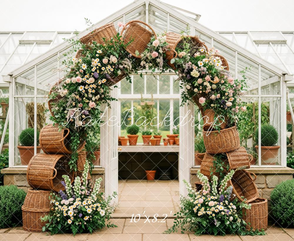 Kate Spring Flower Arch Wicker Baskets Greenhouse Backdrop Designed by Patty Roberts