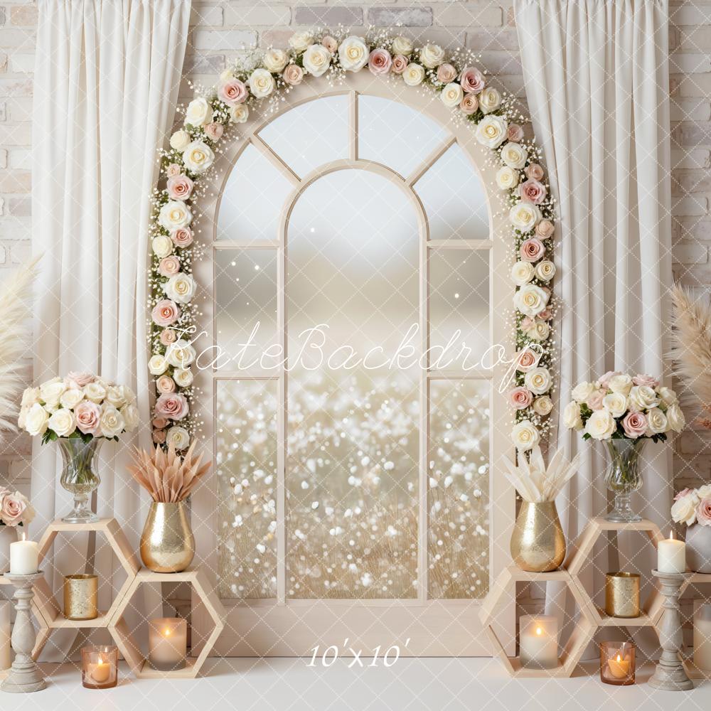 Kate Flower Arch Window Pampas Grass Candles Backdrop Designed by Mini MakeBelieve