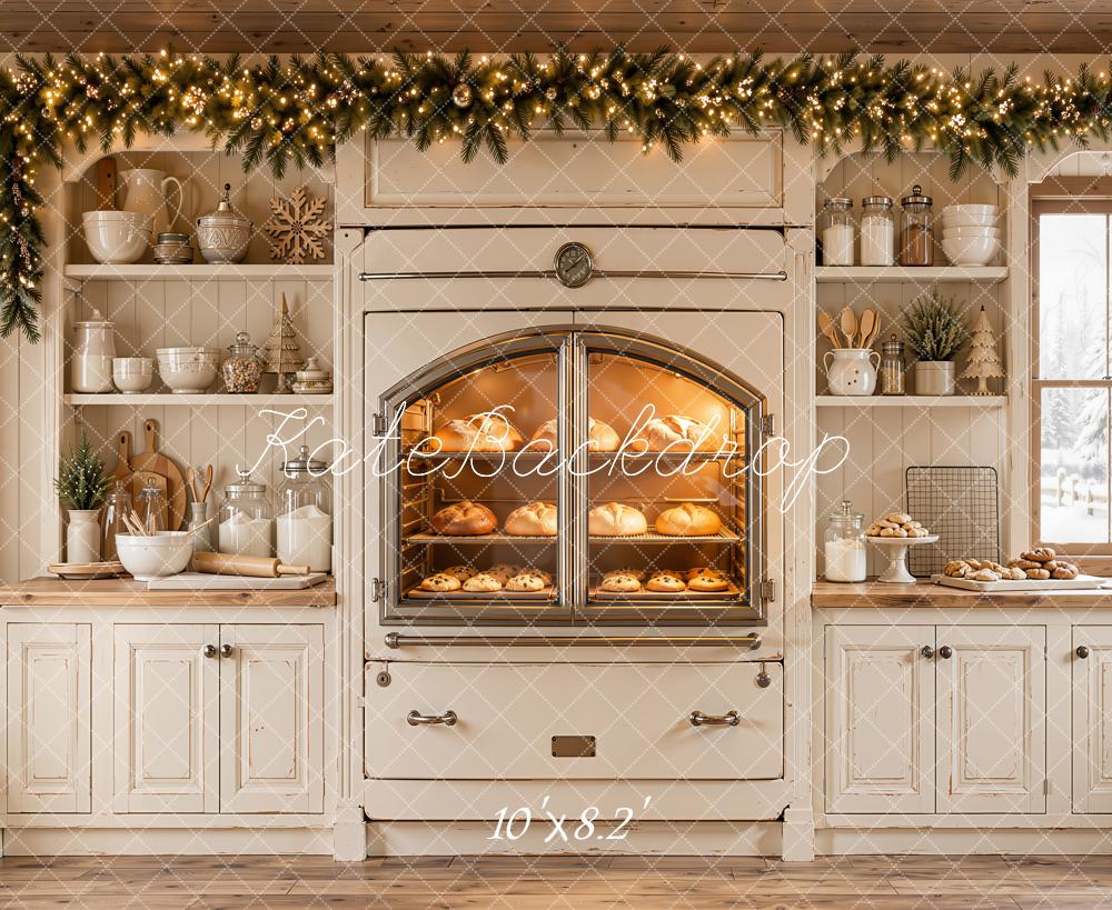 Kate Christmas Kitchen Garland Oven White Bread Cookies Printed Backdrop Designed by Emetselch