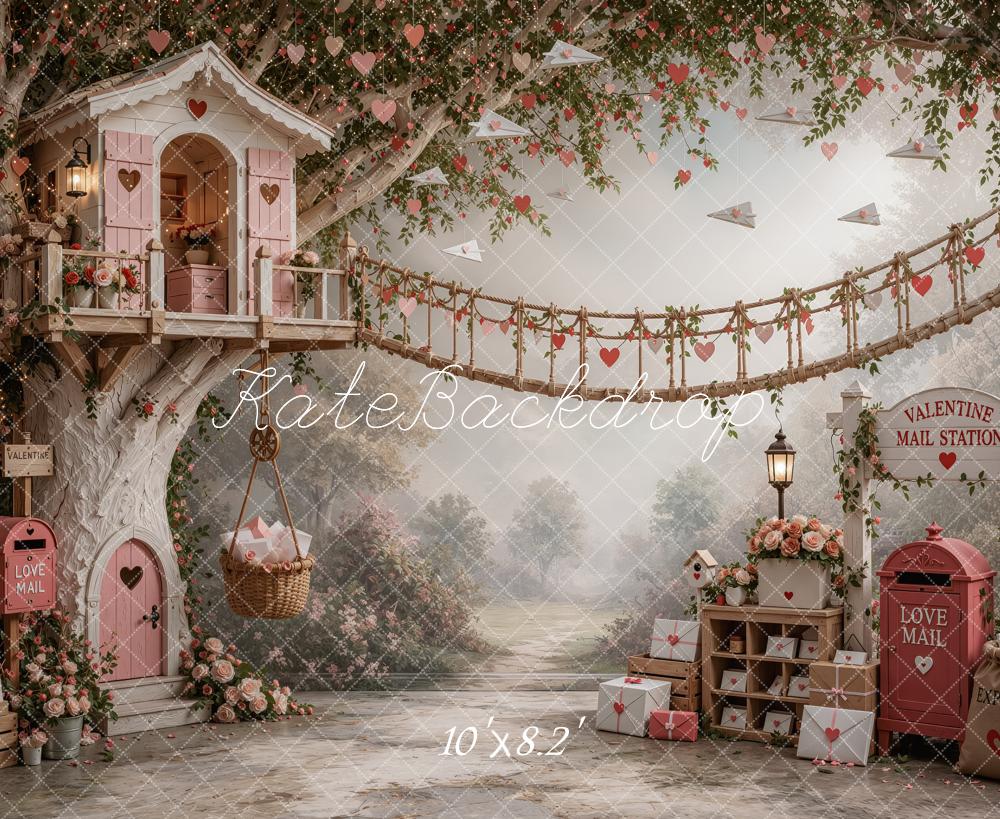 Kate Valentine's Day Love Mail Treehouse Bridge Printed Backdrop Designed by Ashley Ward