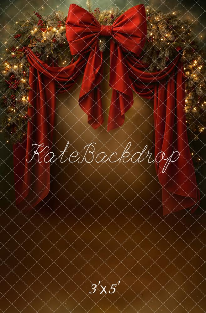 Kate Christmas Red Bow Drapes Garland Lights Backdrop Designed by Emetselch