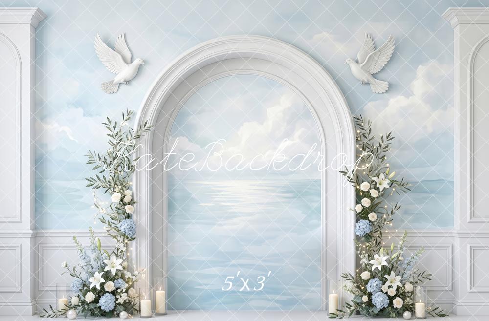 Kate Easter Chapel Doves of Grace Blue Printed Backdrop Designed by Patty Roberts