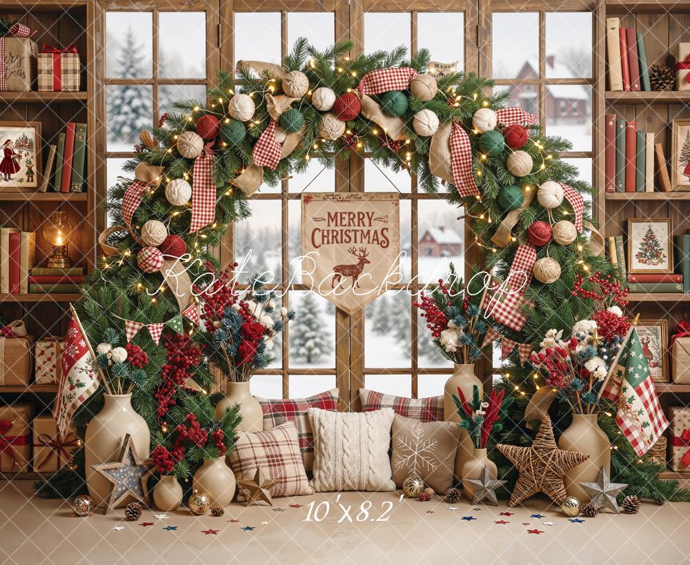 Kate Christmas Flower Arch Bookshelf Window Pillows Printed Backdrop Designed by Emetselch