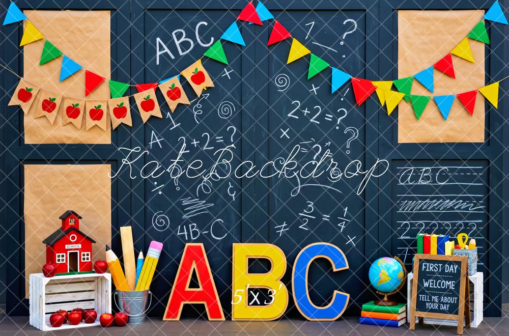 Kate Back To School Blue Chalkboard Bunting ABC Classroom Printed Backdrop Designed by Patty Roberts