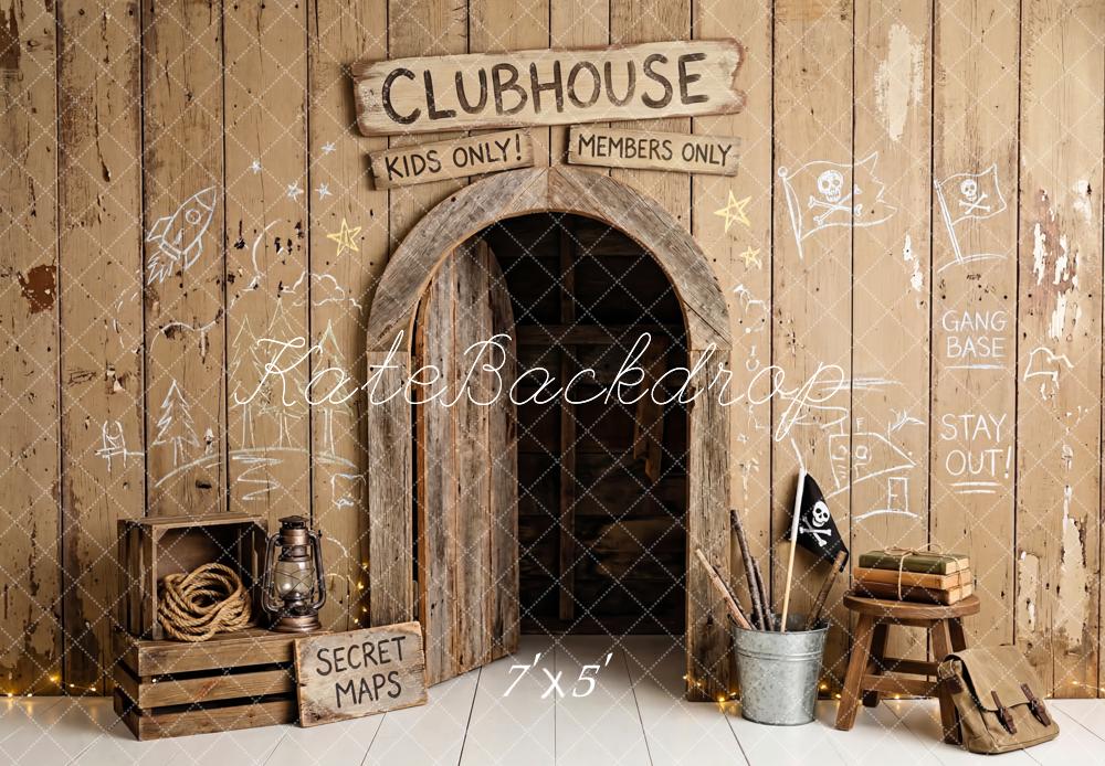 Kate Adventure Clubhouse Rustic Wood Pirate Printed Backdrop Printed Backdrop Designed by Patty Roberts