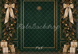 SALE Kate Christmas Green Gold Garland Bows Gifts Printed Backdrop Designed by Vertigo Productions