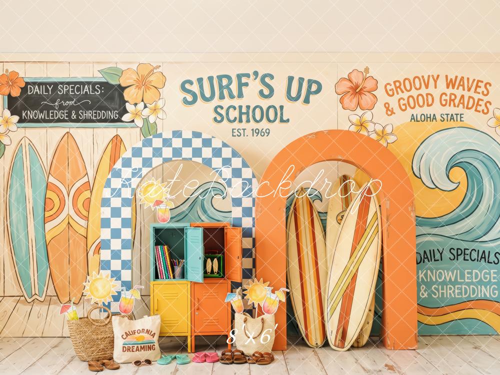 Kate Summer Surf’s Up School Surfboards Wave Arches Printed Backdrop Designed by Patty Roberts