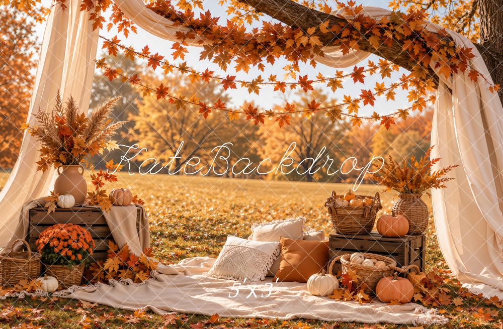 Kate Fall Orange Pumpkin Draped Canopy Printed Backdrop Designed by Emetselch