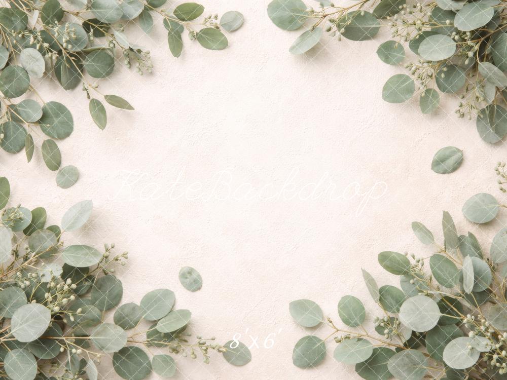 Kate Newborn Greenery Eucalyptus Leaves Beige Texture Backdrop Designed by Megan Leigh Photography