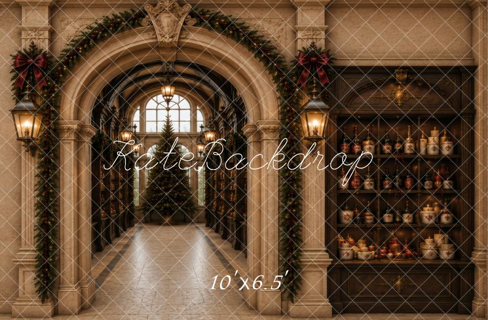 Kate Christmas Archway Garland Tree Candle Cabinet Printed Backdrop Designed by Vertigo Productions