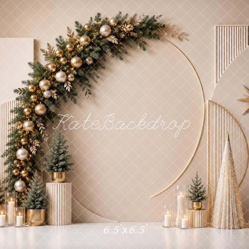 Kate Christmas Garland Arch Geometric Beige Trees Printed Backdrop Designed by Shutter Swan Studios