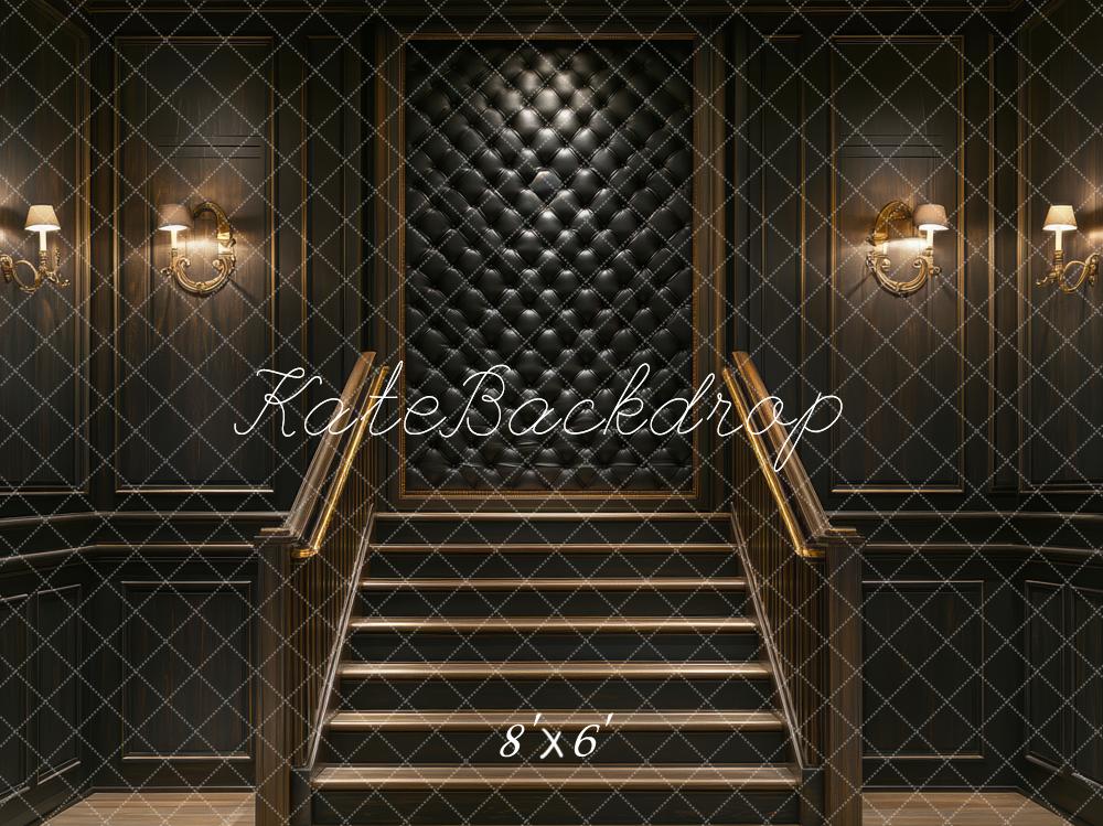 Kate Boudoir Cascading Stairs Black Tufted Wall Backdrop Designed by Mini MakeBelieve