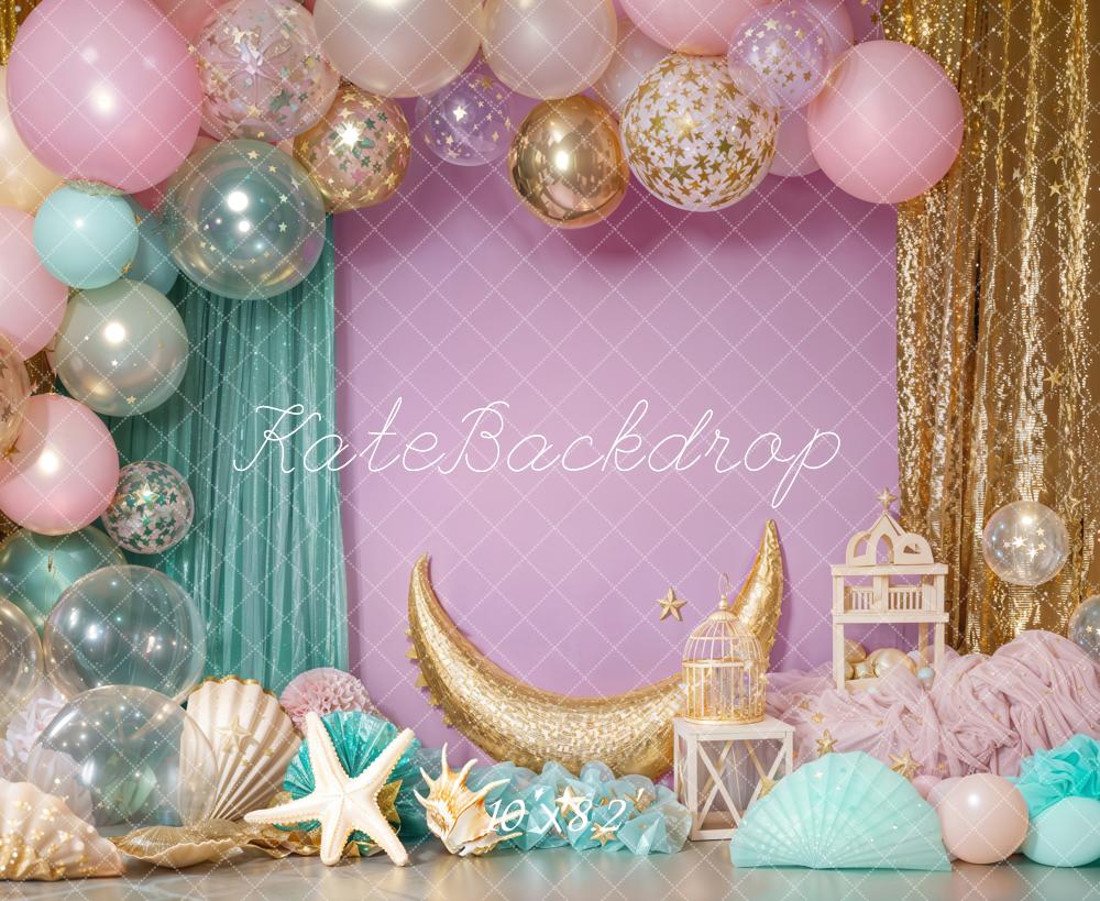 Kate Cake Smash Mermaid Pastel Balloon Backdrop Curtain Designed by Emetselch
