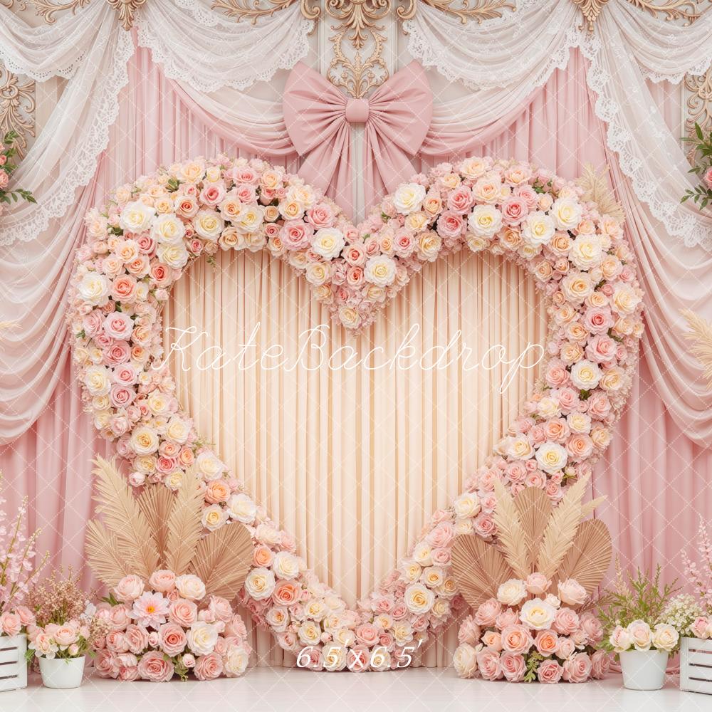 Kate Wedding Pink Heart Flower Arch Printed Backdrop Designed by Mini MakeBelieve