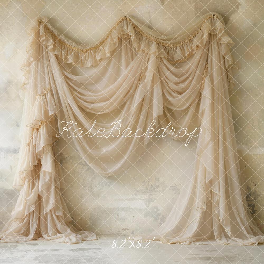 Kate Mother's Day Beige Draped Fabric Vintage Wall Printed Backdrop Designed by Emetselch