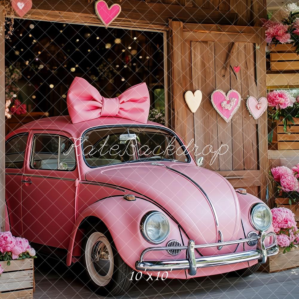 Kate Valentine Pink Car Hearts Barn Backdrop Designed by Patty Roberts