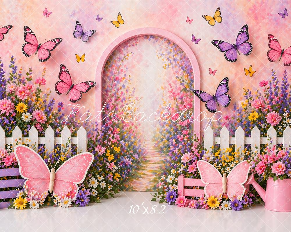 Kate Butterfly Flower Arch Garden Fence Printed Backdrop Designed by Caitlin Lynch