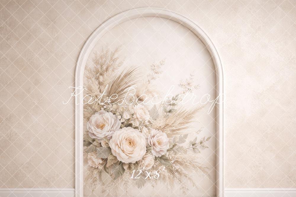 Kate Floral Cream Flower Arch with Pampas Grass Backdrop Designed by Megan Leigh Photography