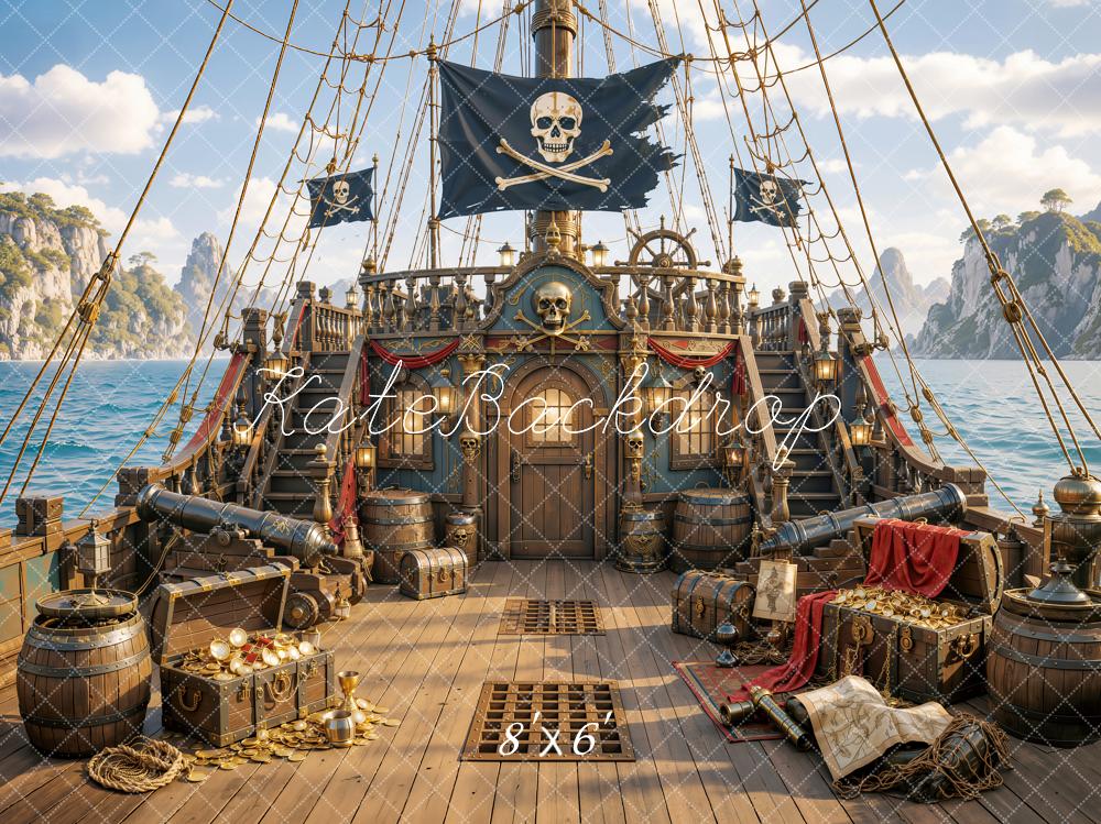 Kate Adventure Pirate Ship Treasure Ocean Deck Printed Backdrop Designed by Emetselch