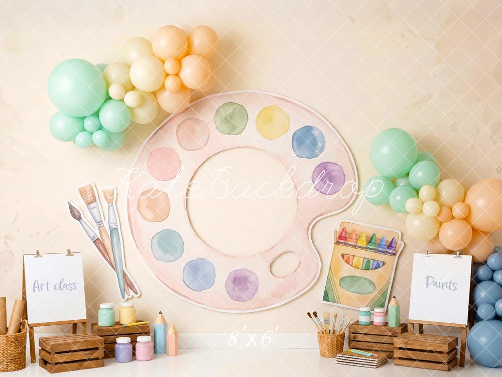 Kate School Art Class Palette Pastel Balloons Crayons Paint Brushes Printed Backdrop Designed by Patty Roberts