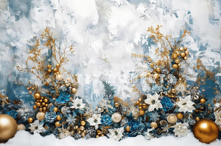 Kate Christmas Boho Blue Flowers Wall Printed Backdrop Designed by Patty Robert