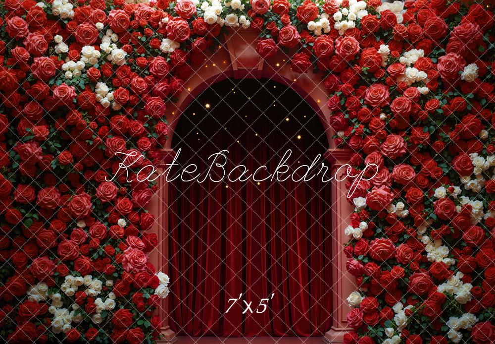 Kate Valentines Flower Arch Red Roses Curtain Archway Backdrop Designed by Mini MakeBelieve