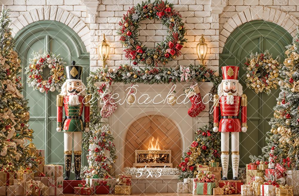 Kate Christmas Nutcracker Fireplace Arched Wall Backdrop Designed by Emetselch