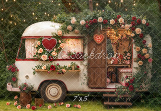 Kate Valentine's Day Vintage Camper Floral Heart Garland String Lights Printed Backdrop Designed by Emetselch