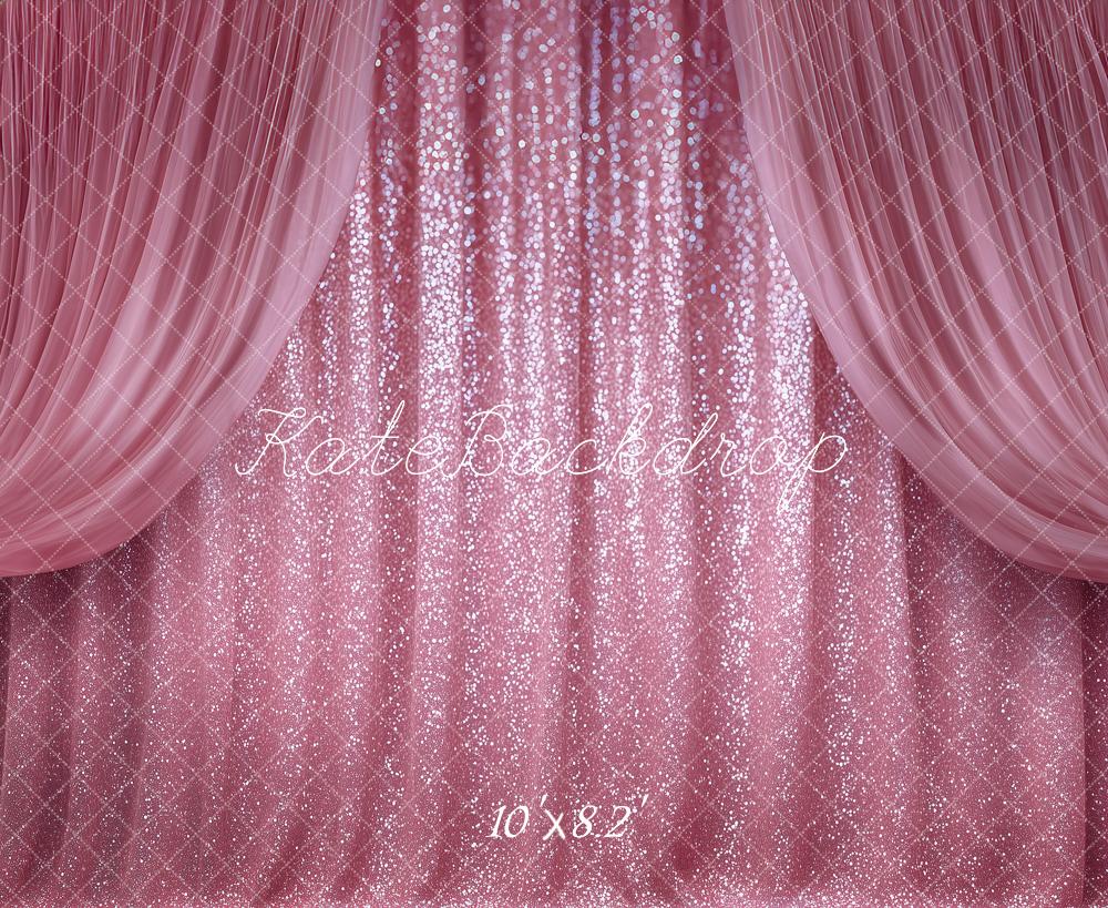 Kate Stage Pink Glitter Curtain Drapes Printed Backdrop Designed by Angela Miller