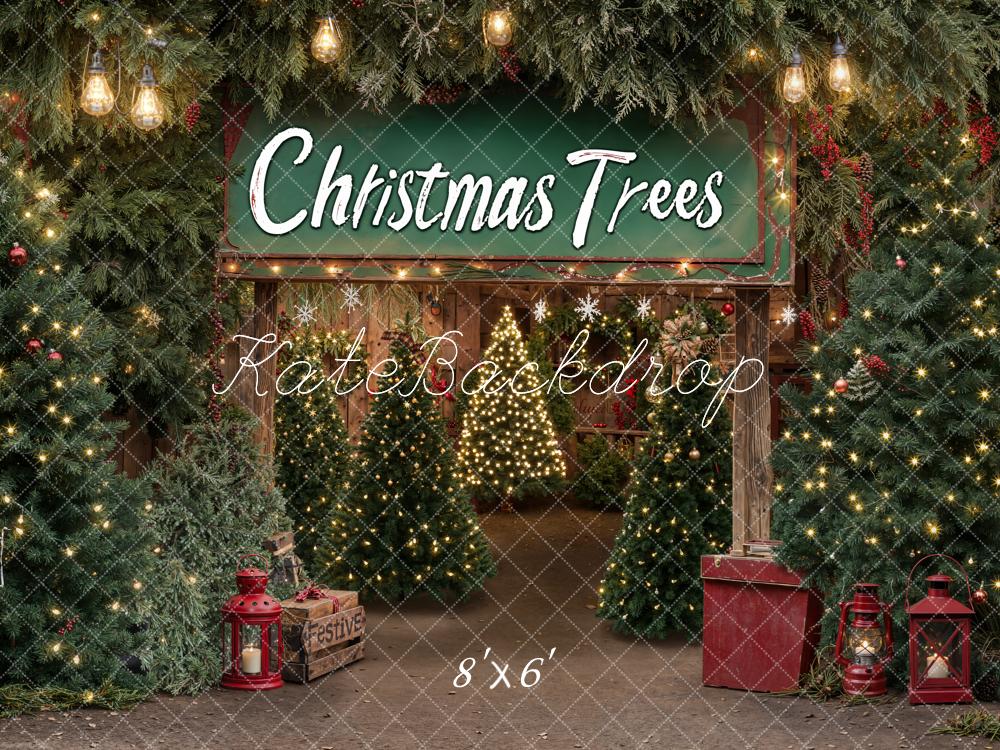 Kate Christmas Trees Rustic Lanterns Barn Backdrop Designed by Emetselch