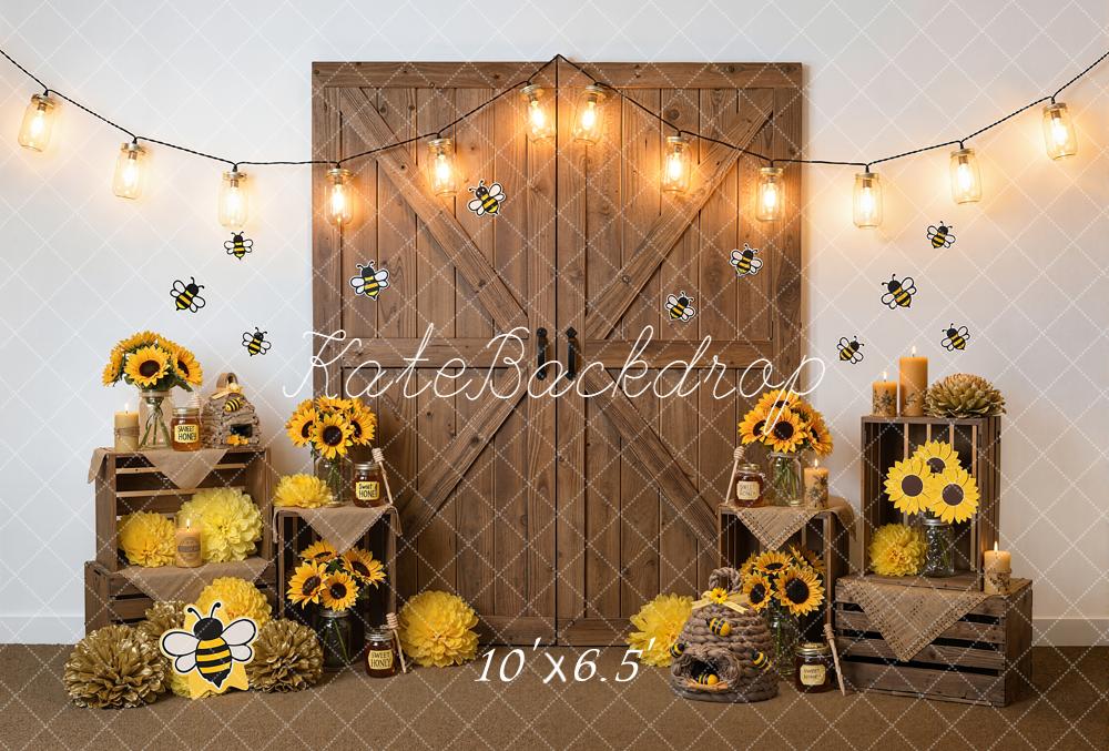 Kate Summer Bee Sunflower Wooden Barn Door Crates Backdrop Designed by Emetselch