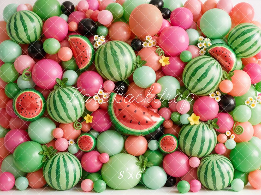 Kate Summer Watermelon Balloon Wall with Flowers Printed Backdrop Designed by Emetselch