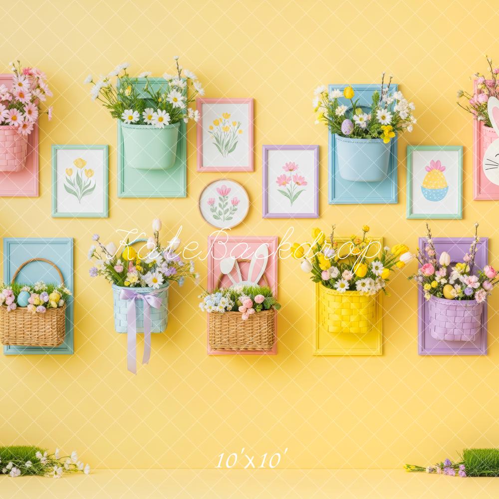 Kate Easter Bunny Pastel Basket Wall Yellow Printed Backdrop Designed by Patty Roberts