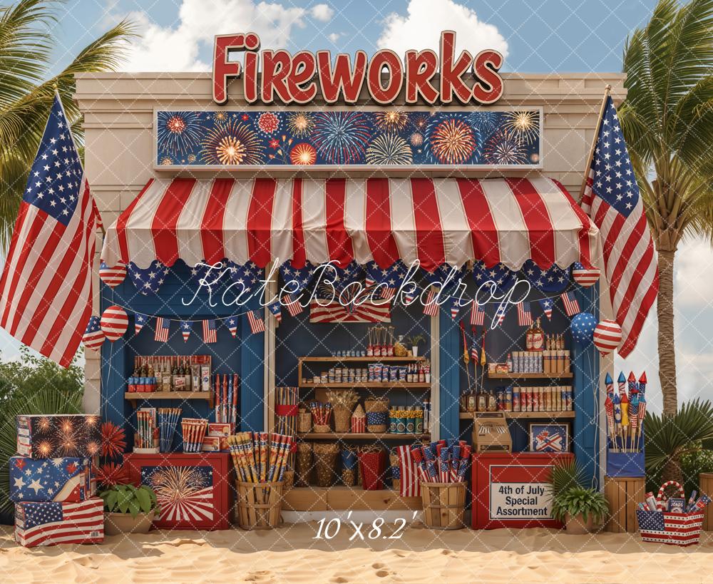 Kate 4th Of July Fireworks Booth Red White Blue Flags Printed Backdrop Designed by Chain Photography