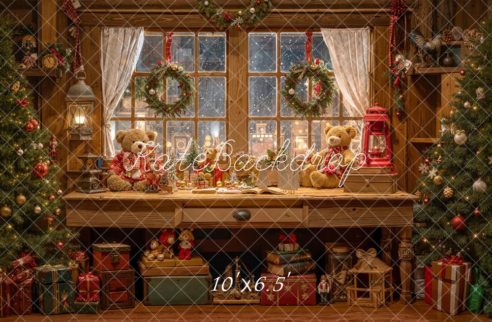 Kate Christmas Toys Room Teddy Bear Gift Window Trees Backdrop Designed by Emetselch