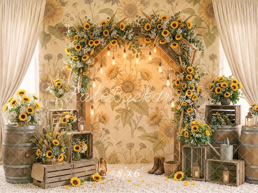 TEST Kate Sunflower Flower Arch Rustic Barrels Crates Printed Backdrop Designed by Emetselch