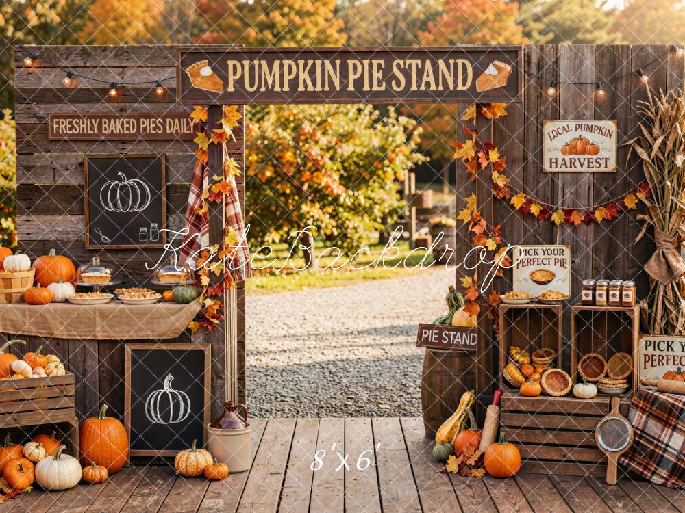 Kate Fall Pumpkin Pie Stand Harvest Market Outdoor Printed Backdrop Designed by Mini MakeBelieve
