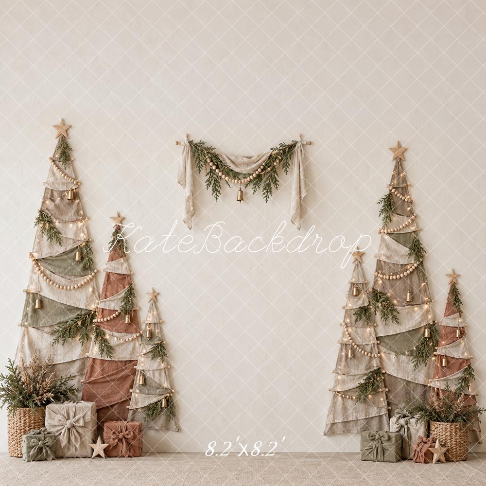 Kate Christmas Boho Fabric Trees Neutral Garland Gifts Printed Backdrop Designed by Vertigo Productions