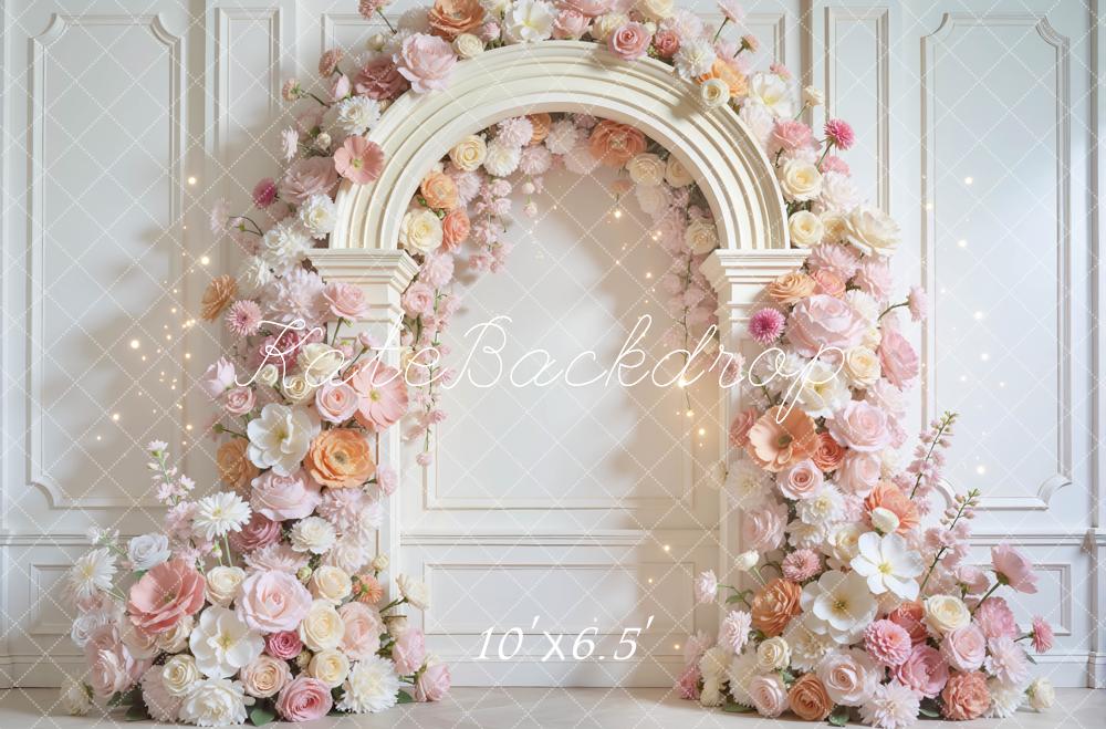 Kate Spring Flower Arch Pink White Roses Wall Backdrop Designed by Mini MakeBelieve