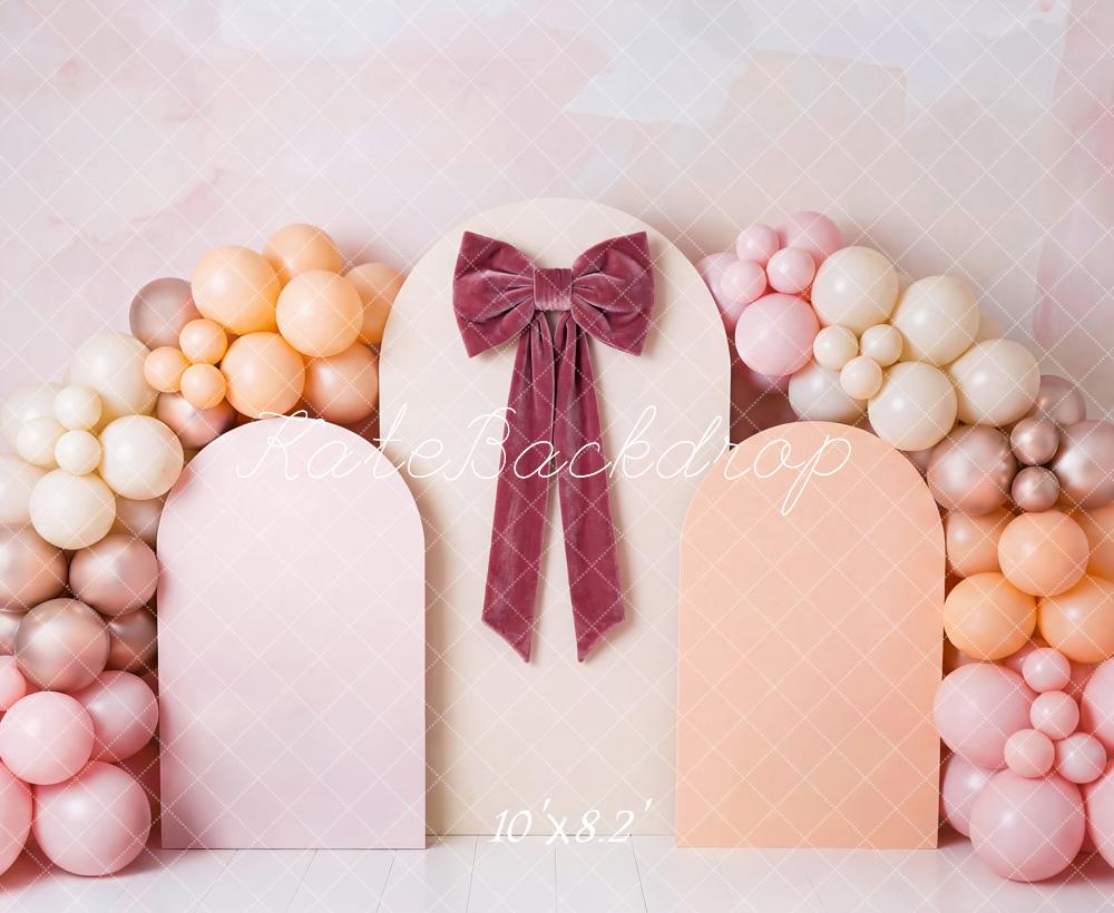 Kate Cake Smash Pink Balloon Arch with Panels and Bow Printed Backdrop Designed by Patty Roberts