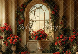 Kate Valentine Vintage Arched Window Rose Printed Backdrop Designed by Emetselch