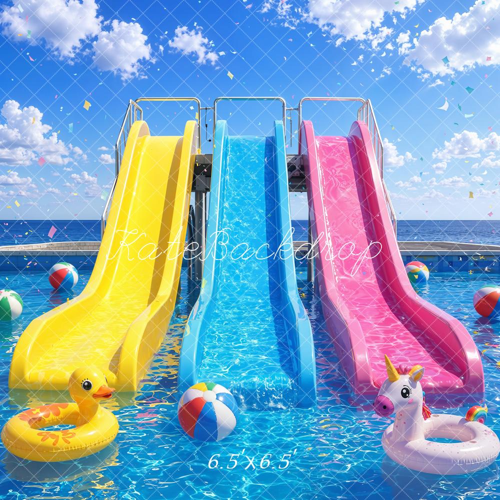 Kate Summer Swimming Pool Water Slides Floats Printed Backdrop Designed by Emetselch