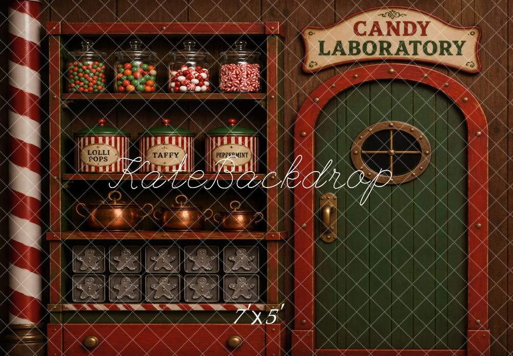 Kate Christmas Candy Laboratory Vintage Door Printed Backdrop Designed by Vertigo Productions