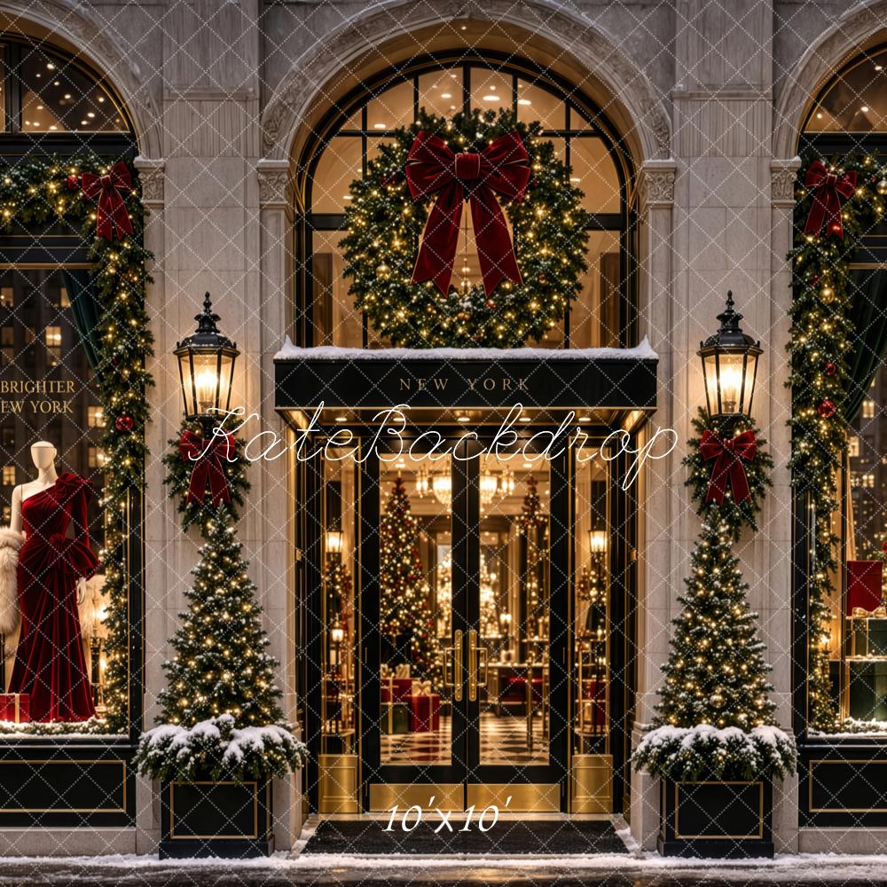 Kate Christmas City 5th Avenue Storefront Wreath Window Display Printed Backdrop Designed by Patty Roberts